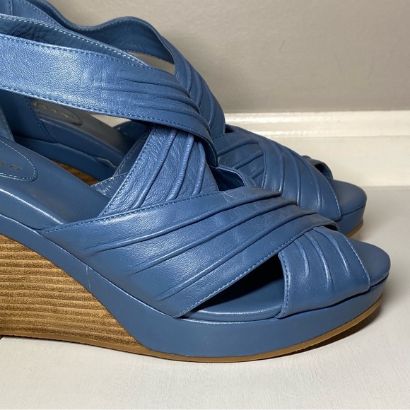 Cole Haan Wedge Sandals Women’s Size 8 B Dusty Blue Open Toe Shoes Zip Up Back - Picture 8 of 16